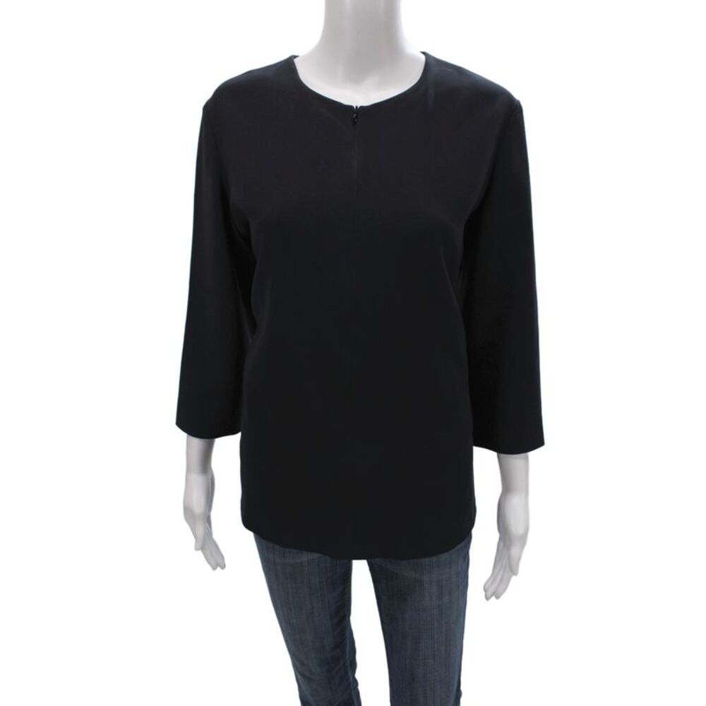 Index Women Basic Black Blouse 3/4 Sleeve Round Neck Zip Size XL